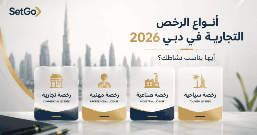 أنواع الرخص التجارية في دبي 2026 — مقارنة شاملة من SetGo