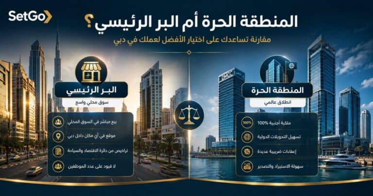 مقارنة بين تأسيس شركة في المنطقة الحرة والبر الرئيسي في دبي 2026